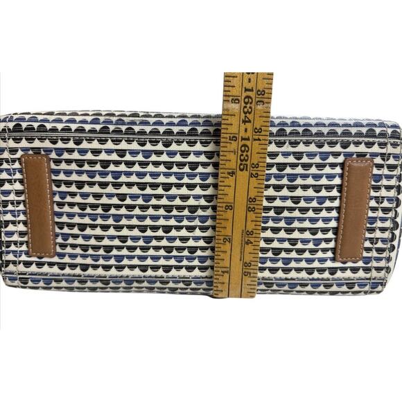 Fossil Emma Purse Coated Canvas Shoulder Tote Bag Blue Black White Print Key Fob - Picture 10 of 12